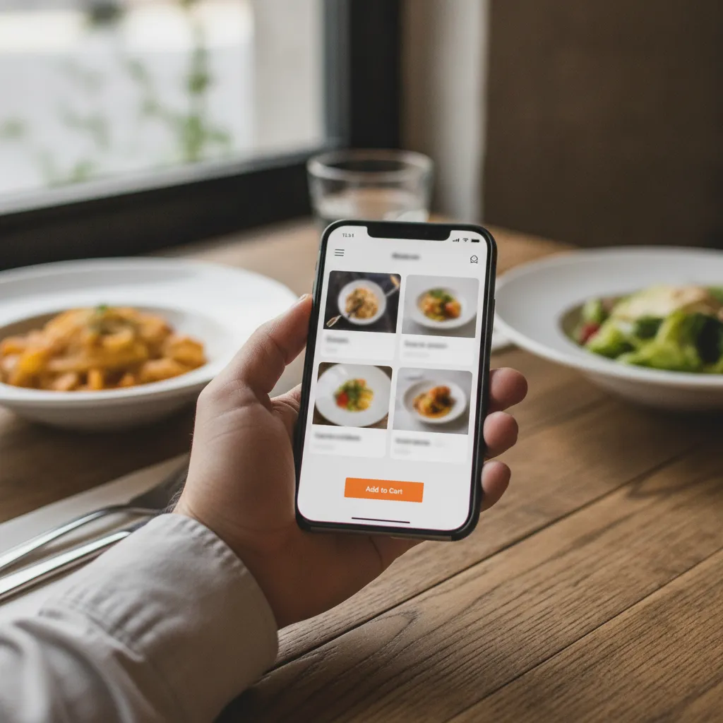 An example app screen: restaurant ordering — menu, cart, and pickup times